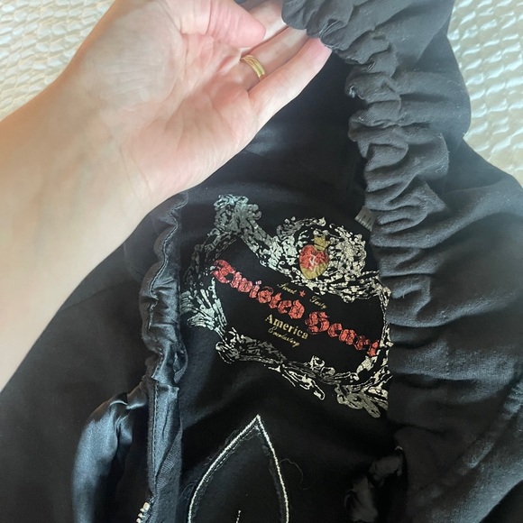 Twisted Heart Black Hoodie wideleg Pants track set bling embellishments M Y2K - Picture 11 of 17
